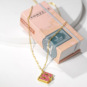Secret Diary Book Locket (Magenta) - Gold